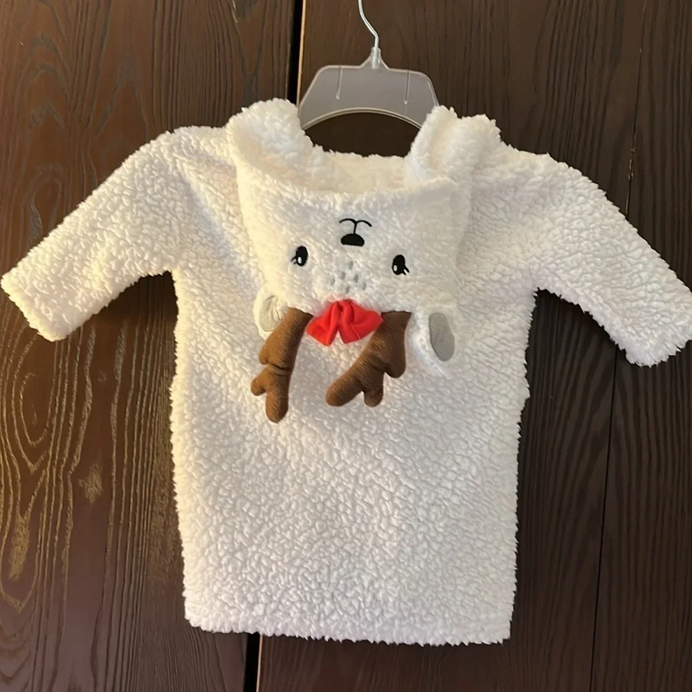 Modern Baby baby’s white fleece robe with reindeer hood. Size 0-9 months. NWOT